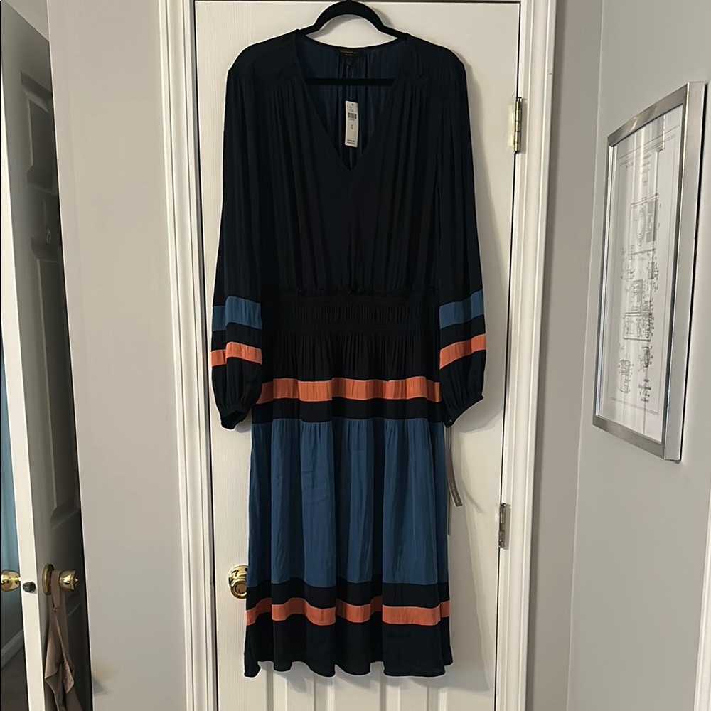 Anthropologie Current Air Black Dress with Blue and Orange Stripes